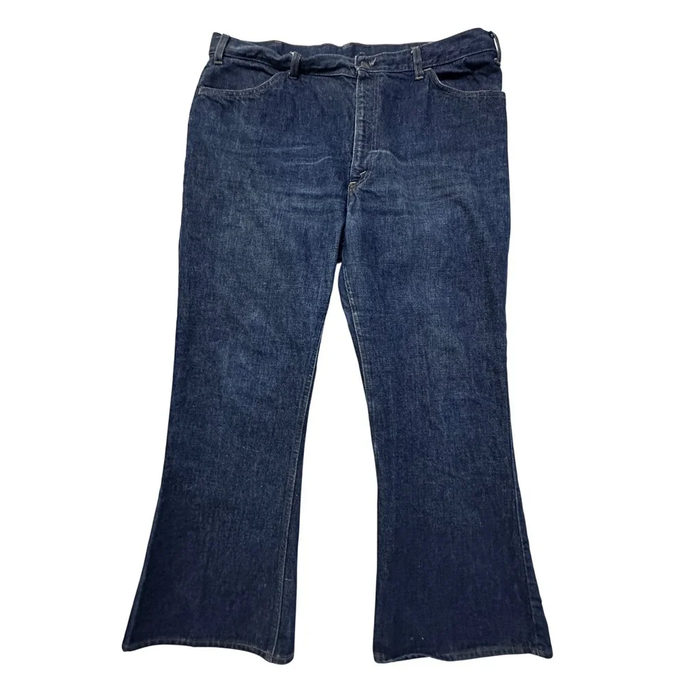 Vintage 70s Levis 646 Orange Tab Bell Bottom Jeans Talon 42 Dark Wash 40x29